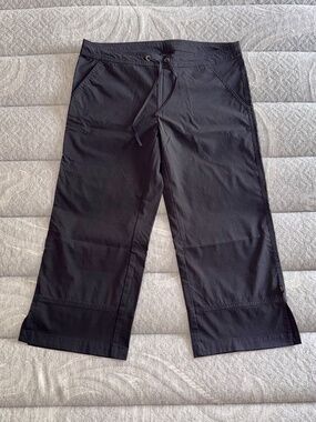 Prana Women’s Drawstring Cropped Yoga Pants Black Nylon Spandex Size Small